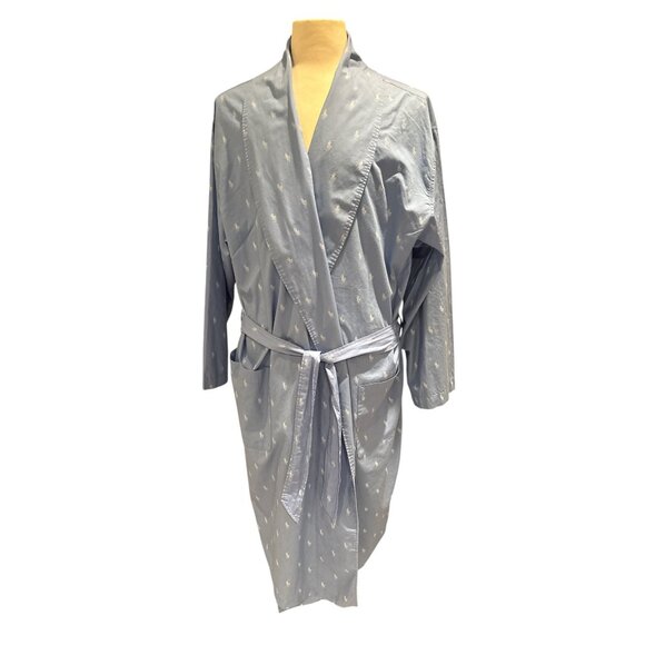 Polo Ralph Lauren Men’s Cotton Robe Blue White Pony Logo Print L/XL Belted Loung - Picture 3 of 7